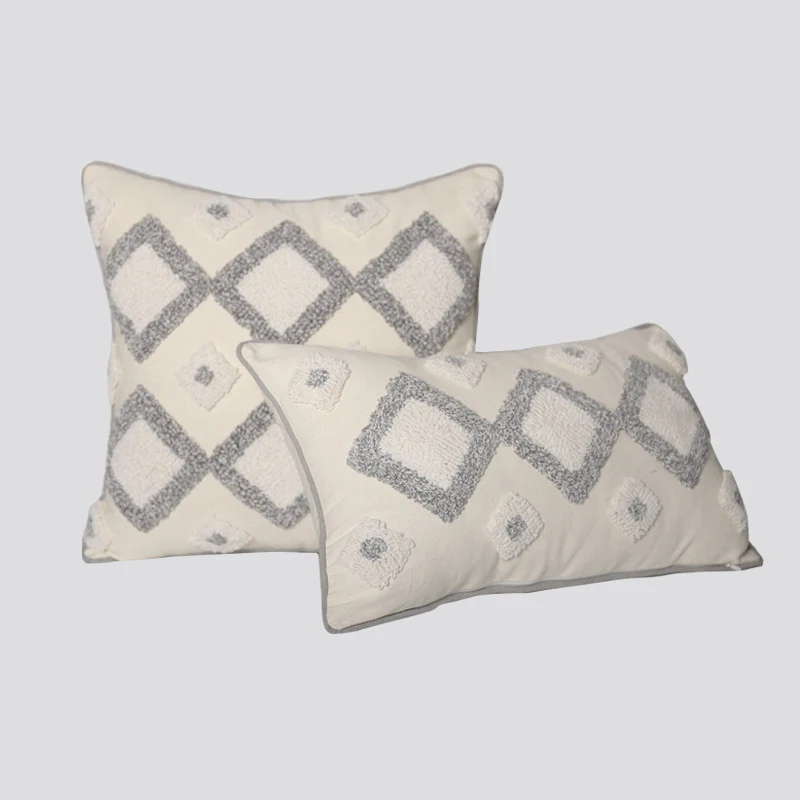 Decorative Tassel Embroidered Lumbar and Square Pillow Set