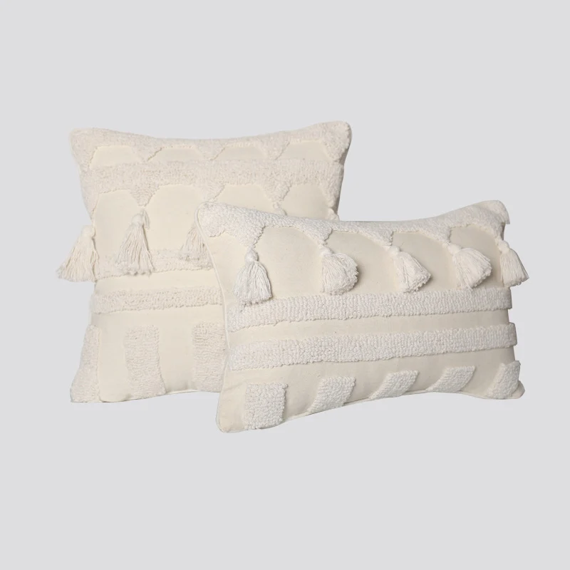 Decorative Tassel Embroidered Lumbar and Square Pillow Set