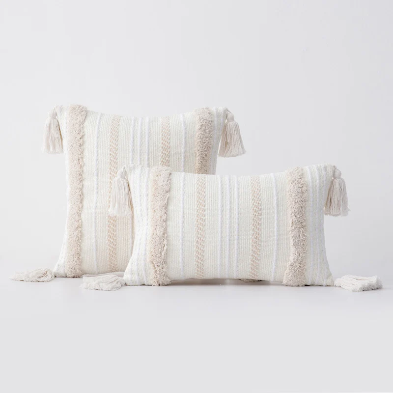 Decorative Tassel Embroidered Lumbar and Square Pillow Set