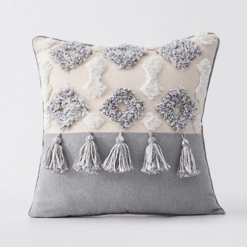 Decorative Tassel Embroidered Lumbar and Square Pillow Set