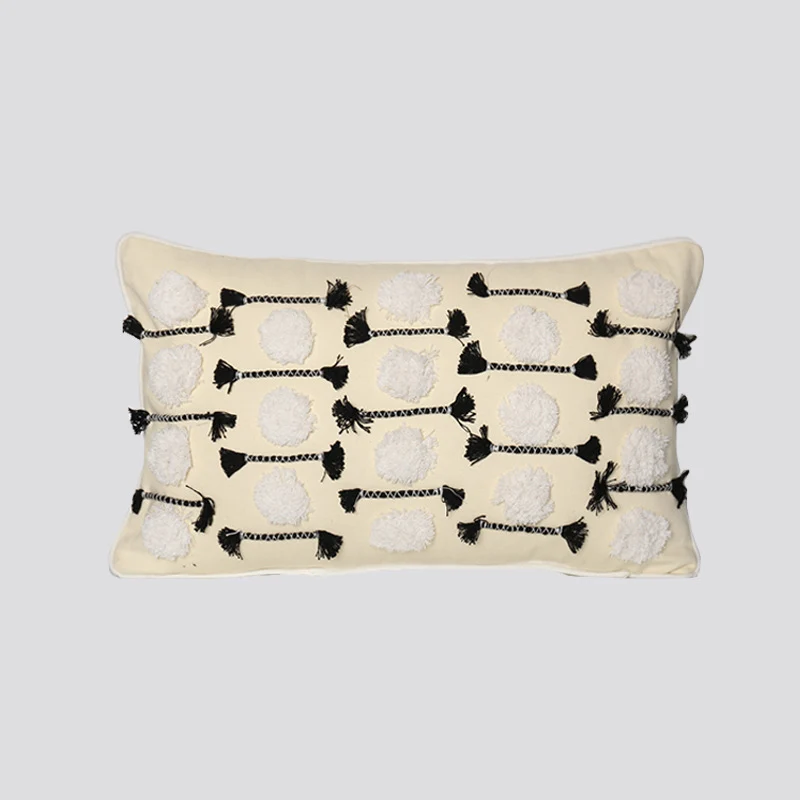 Decorative Tassel Embroidered Lumbar and Square Pillow Set