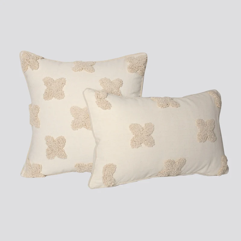 Decorative Tassel Embroidered Lumbar and Square Pillow Set