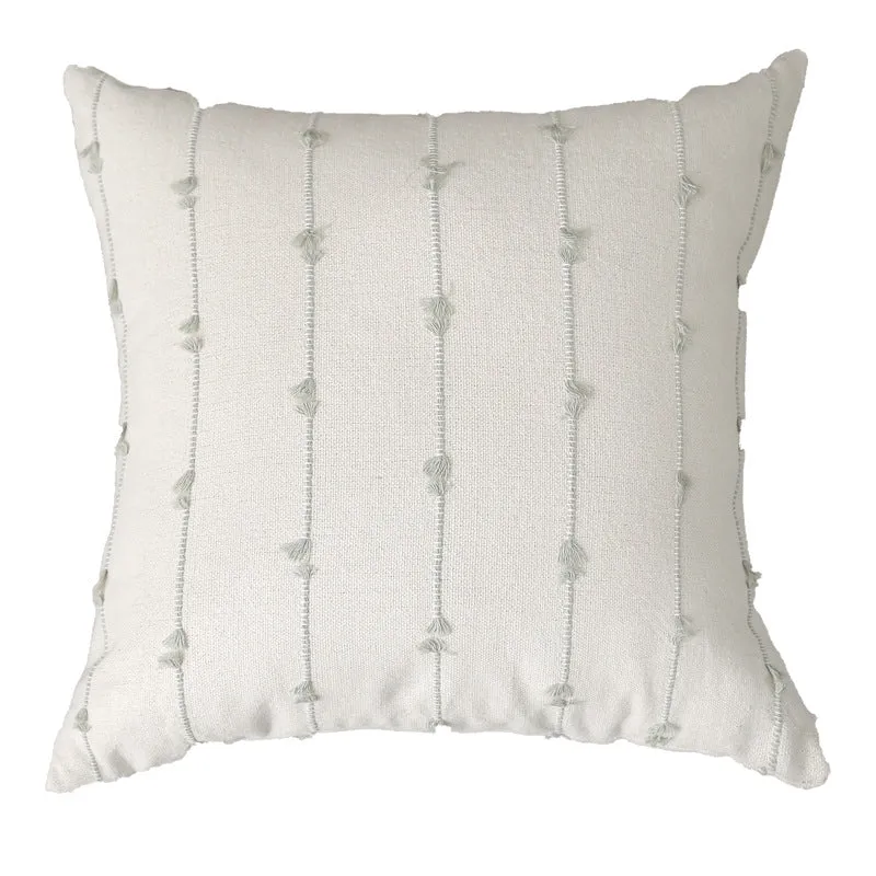 Decorative Square Cotton Throw Pillow with Vertical Knotted Tassel Stripes and Removable Insert