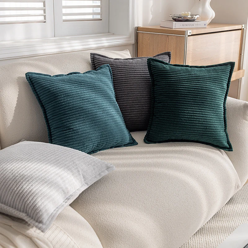 Decorative Ribbed Corduroy Throw Pillow Cover Square Accent Cushion