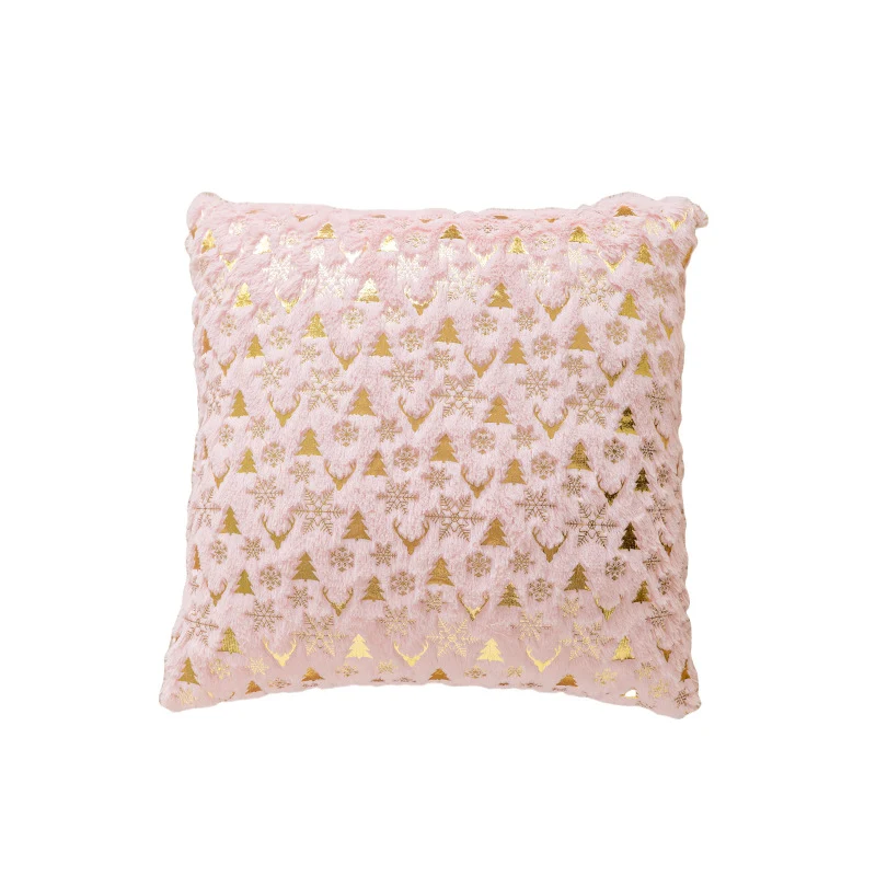 Decorative Plush Velvet Holiday Throw Pillow Cover with Gold Foil Motif
