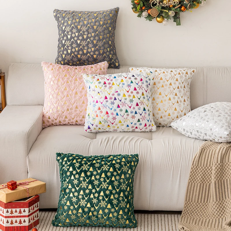 Decorative Plush Velvet Holiday Throw Pillow Cover with Gold Foil Motif
