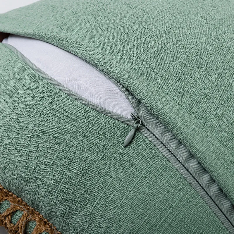 Decorative Linen Throw Pillow Pair with Braided Fringe Trim