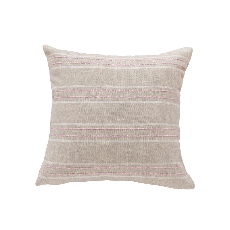 Decorative Linen-Blend Square Throw Pillow Cover with Textured Stripes
