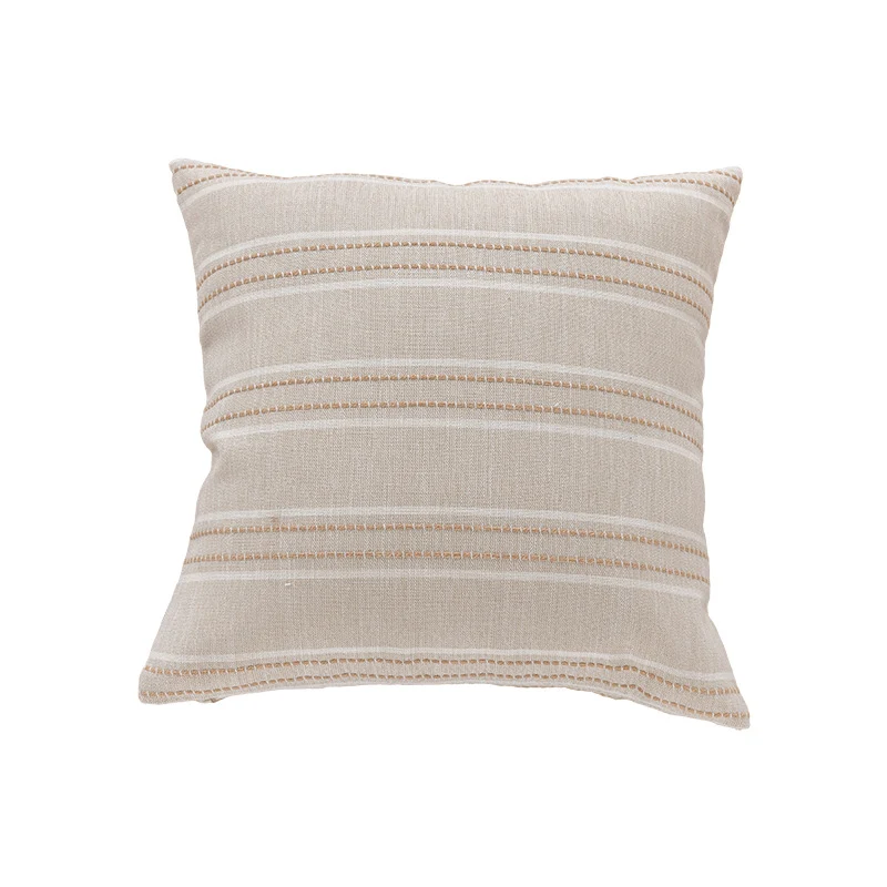 Decorative Linen-Blend Square Throw Pillow Cover with Textured Stripes