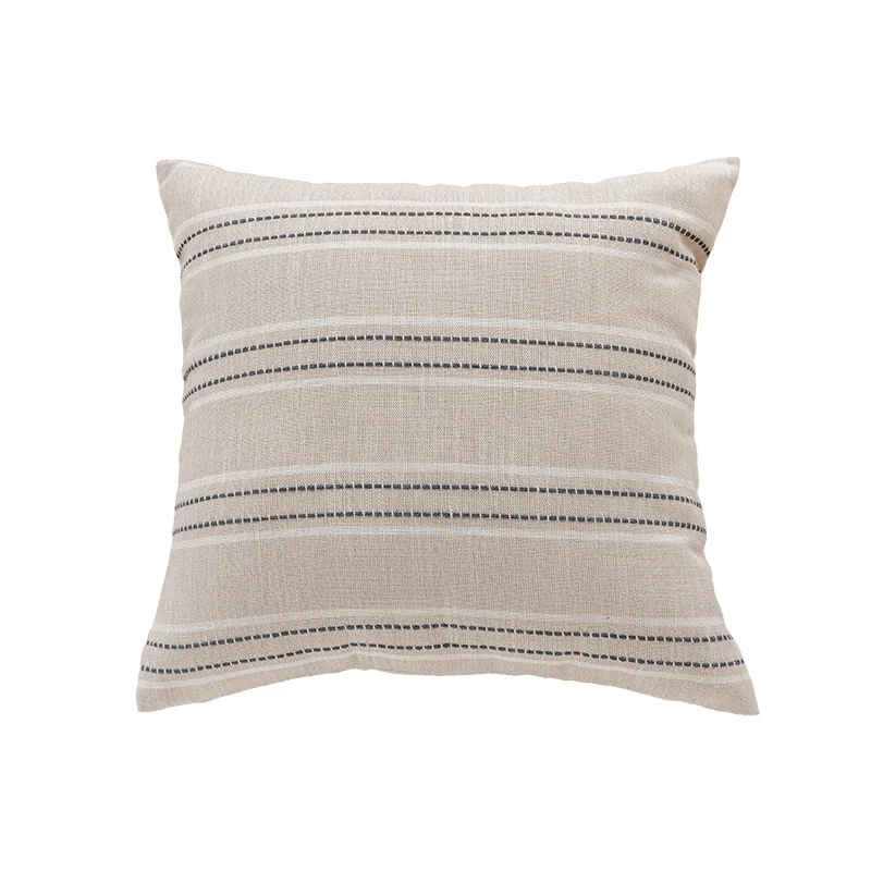 Decorative Linen-Blend Square Throw Pillow Cover with Textured Stripes
