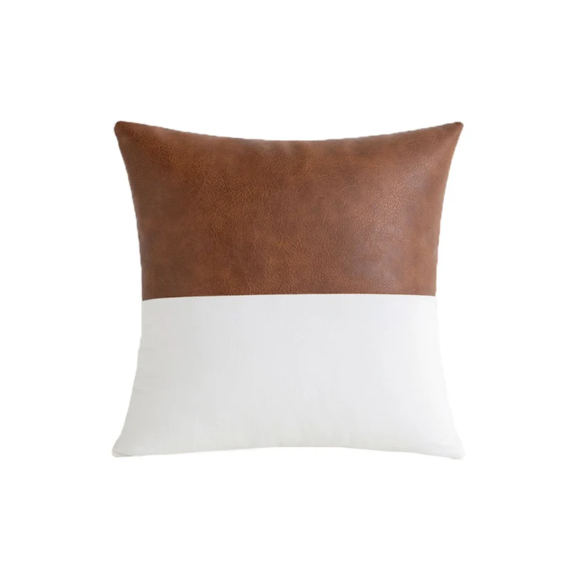 Decorative Leather-Accent Throw Pillow with Canvas Panel and Hidden Zipper