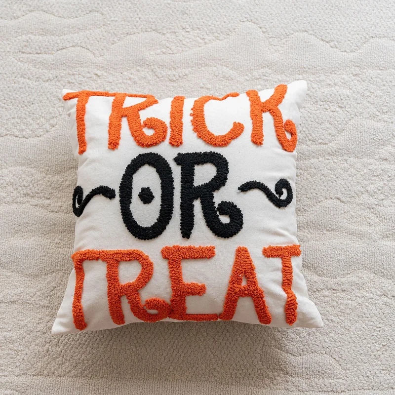Decorative Hooked Chenille Face Accent Pillow Cover with Hidden Zipper