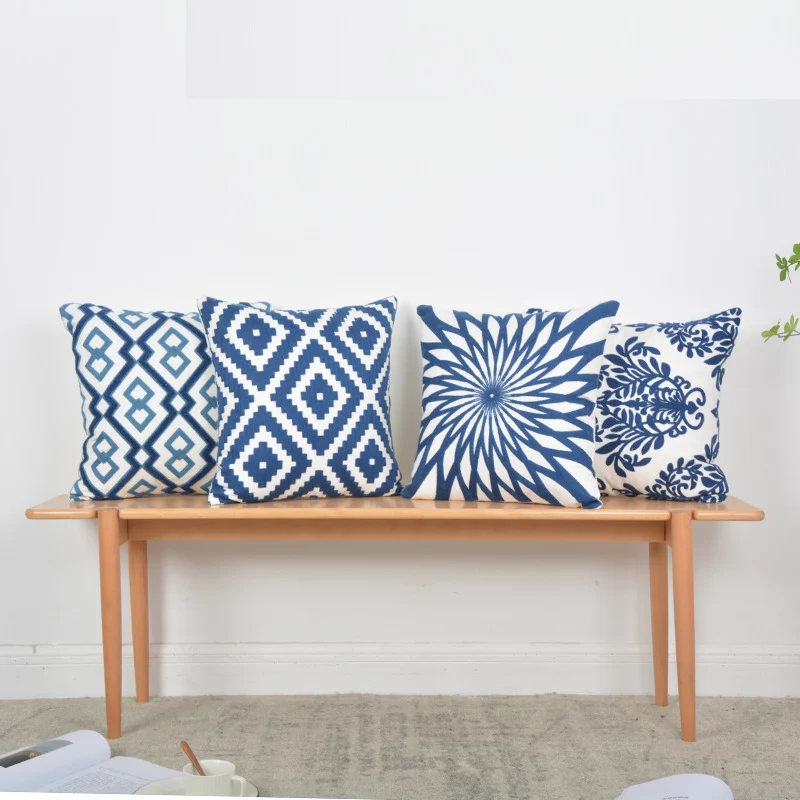 Decorative Geometric Cotton Throw Pillow Cover with Hidden Zipper and Removable Insert