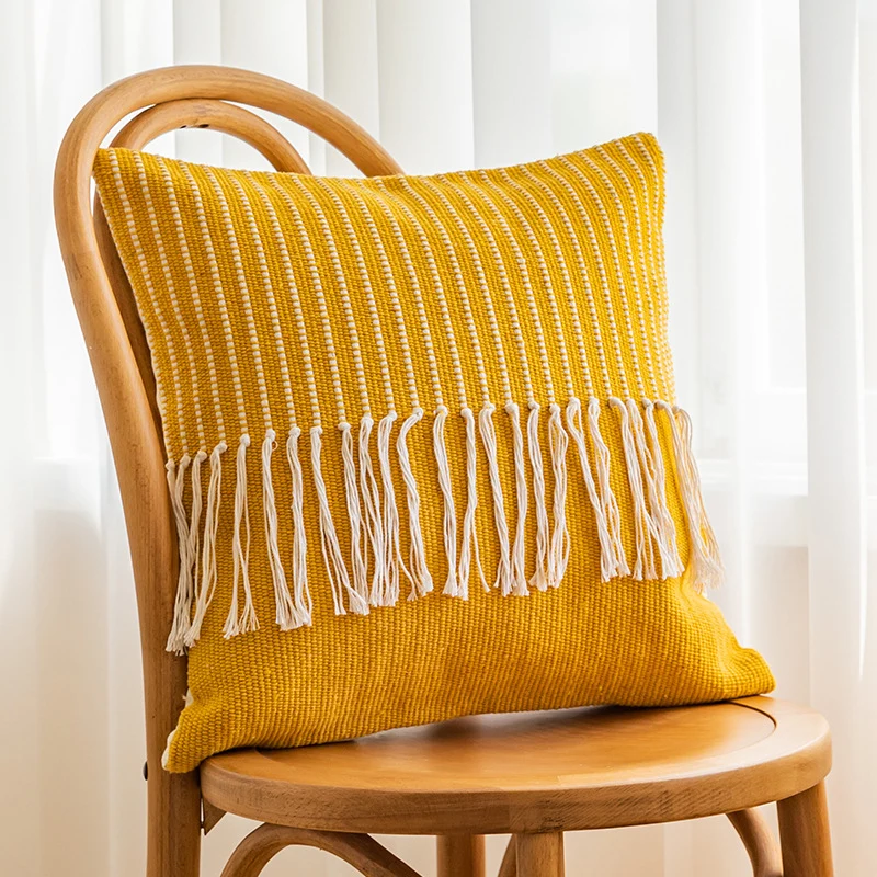 Decorative Fringe Textured Throw Pillow Cover for Sofa and Bed