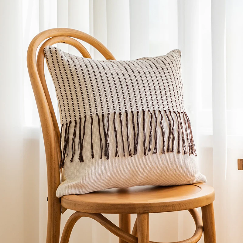 Decorative Fringe Textured Throw Pillow Cover for Sofa and Bed