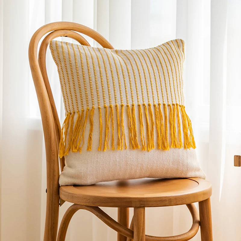 Decorative Fringe Textured Throw Pillow Cover for Sofa and Bed