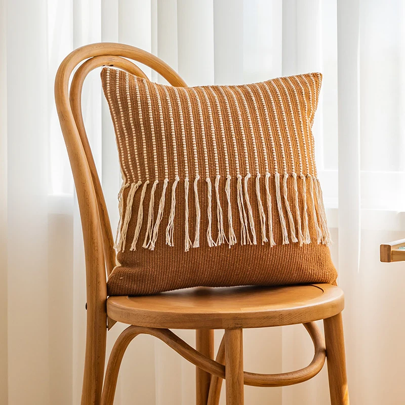 Decorative Fringe Textured Throw Pillow Cover for Sofa and Bed