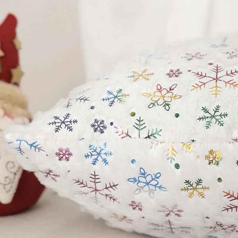 Decorative Faux Fur Square Throw Pillow with Gold Snowflake Foil Accents
