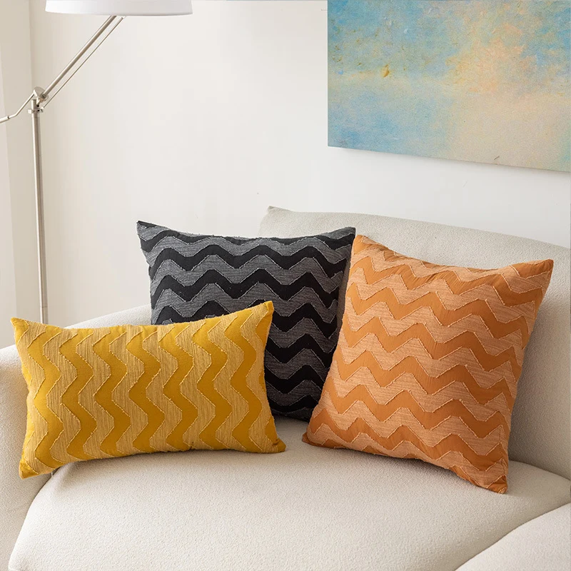 Decorative Chevron Textured Square Throw Pillow Cover with Woven Zigzag Embroidery