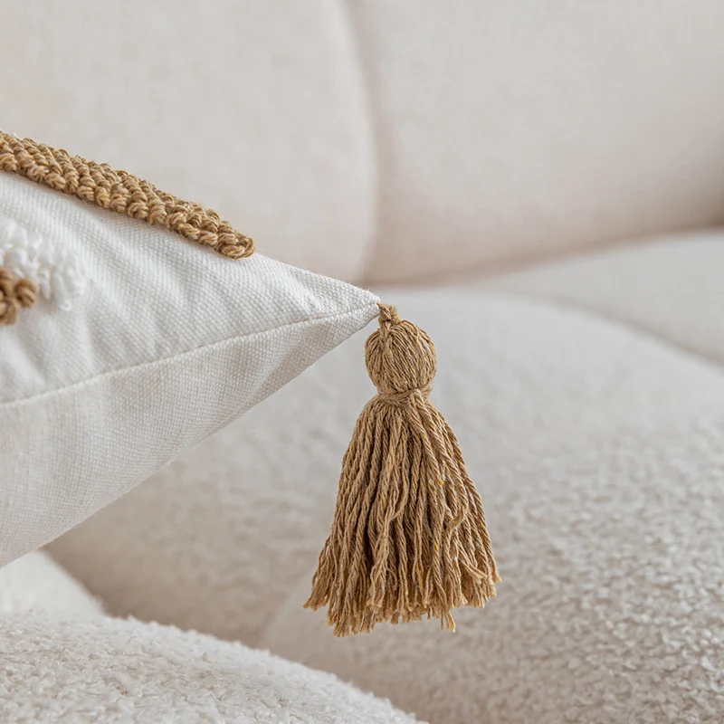 Decorative Boho Tassel Textured Throw Pillow Cover