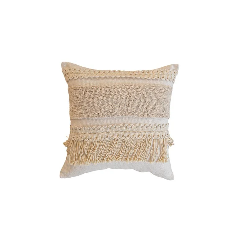 Decorative Bohemian Fringe Throw Pillow Cushion with Textured Macramé Trim