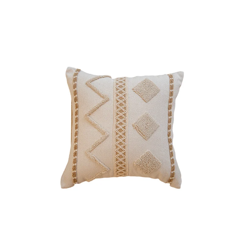 Decorative Bohemian Fringe Throw Pillow Cushion with Textured Macramé Trim