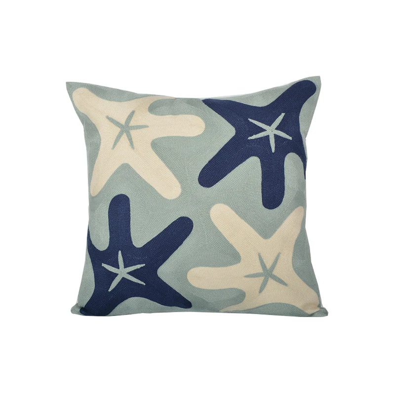 Coastal Starfish Jacquard Square Cushion with Hidden Zipper and Removable Insert