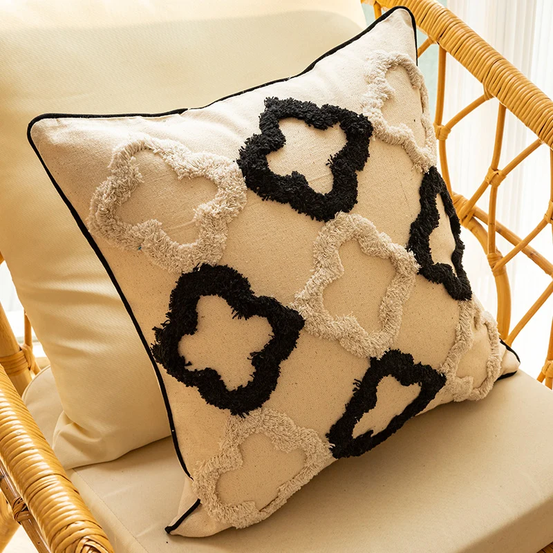 Boho Textured Tufted Diamond Throw Pillow with Tassel Corners and Removable Cover