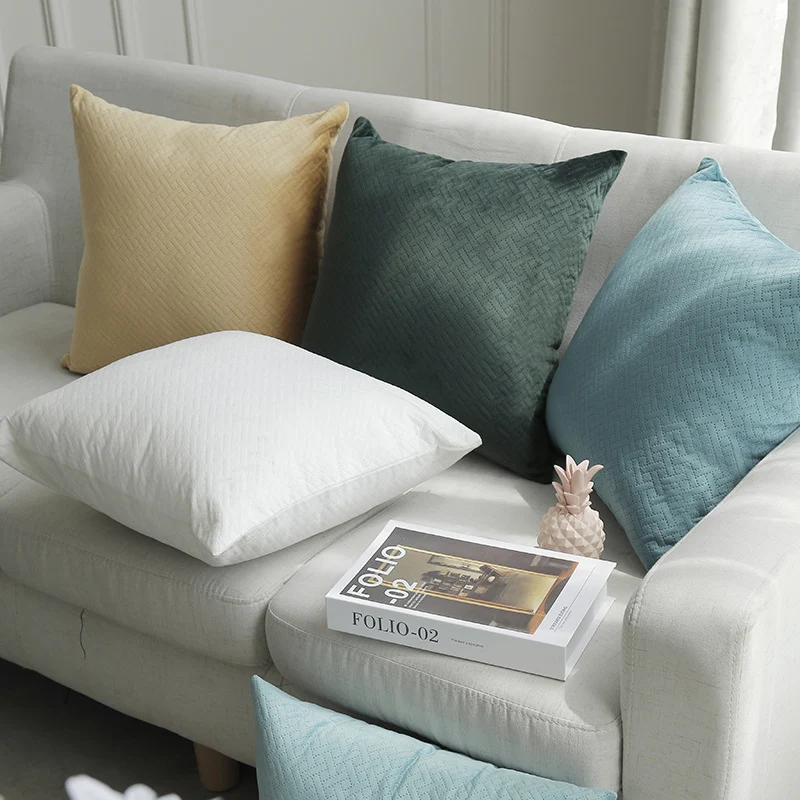 Quilted Herringbone-Texture Square Throw Pillow Cover with Hidden Zipper