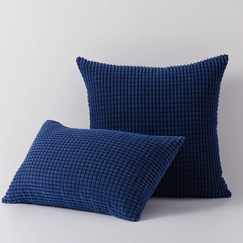 Plush Waffle-Grid Chenille Sofa Accent Pillow Duo with Removable Zip Covers