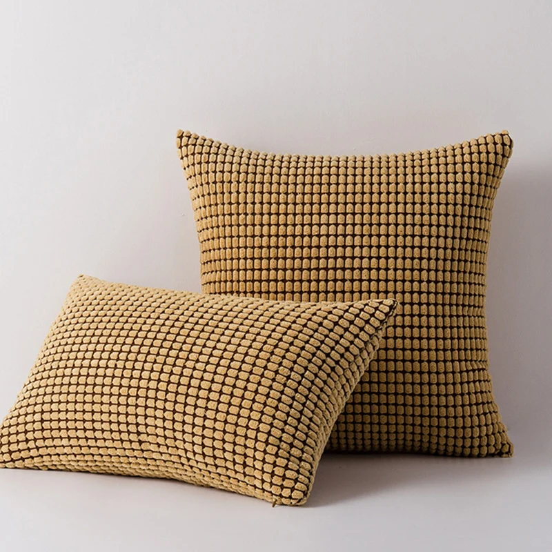Plush Waffle-Grid Chenille Sofa Accent Pillow Duo with Removable Zip Covers
