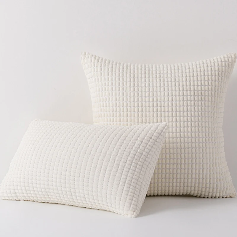 Plush Waffle-Grid Chenille Sofa Accent Pillow Duo with Removable Zip Covers