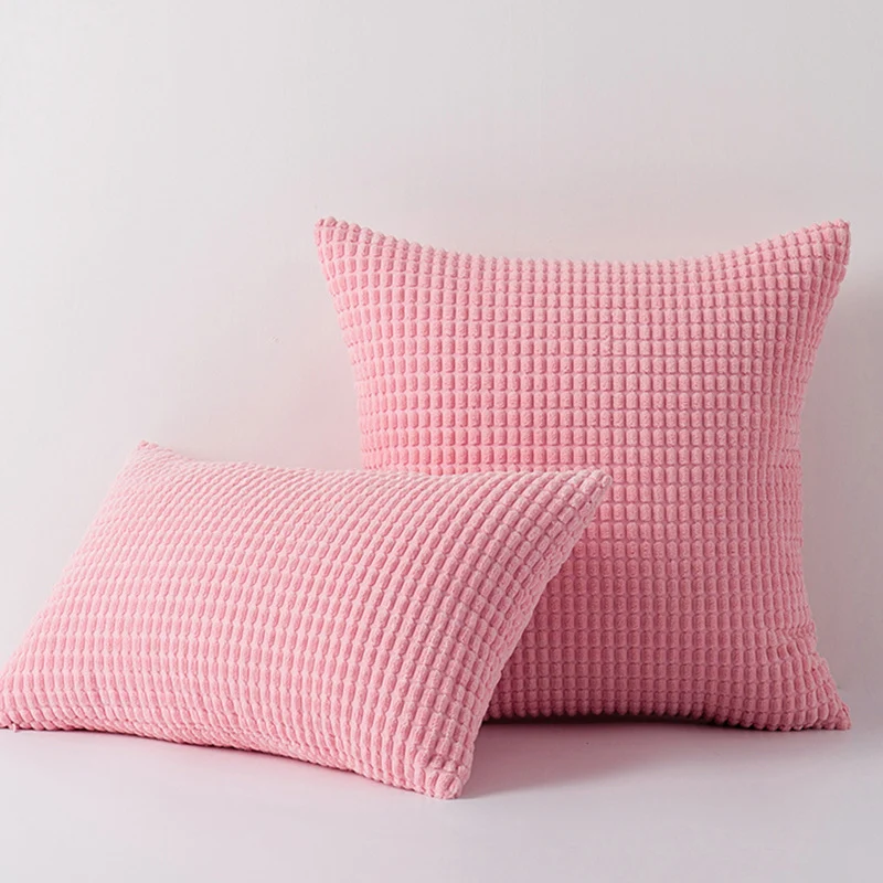 Plush Waffle-Grid Chenille Sofa Accent Pillow Duo with Removable Zip Covers