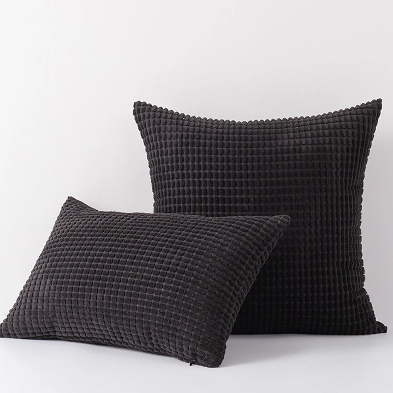 Plush Waffle-Grid Chenille Sofa Accent Pillow Duo with Removable Zip Covers