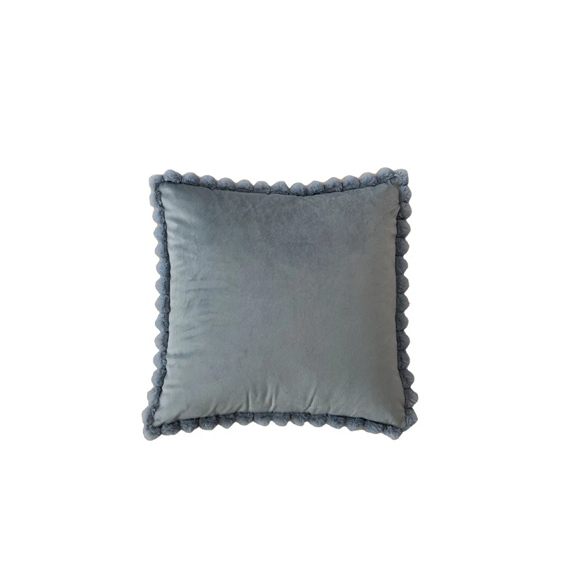 Plush Velvet Square Decorative Throw Pillow with Pom-Pom Border and Removable Cover