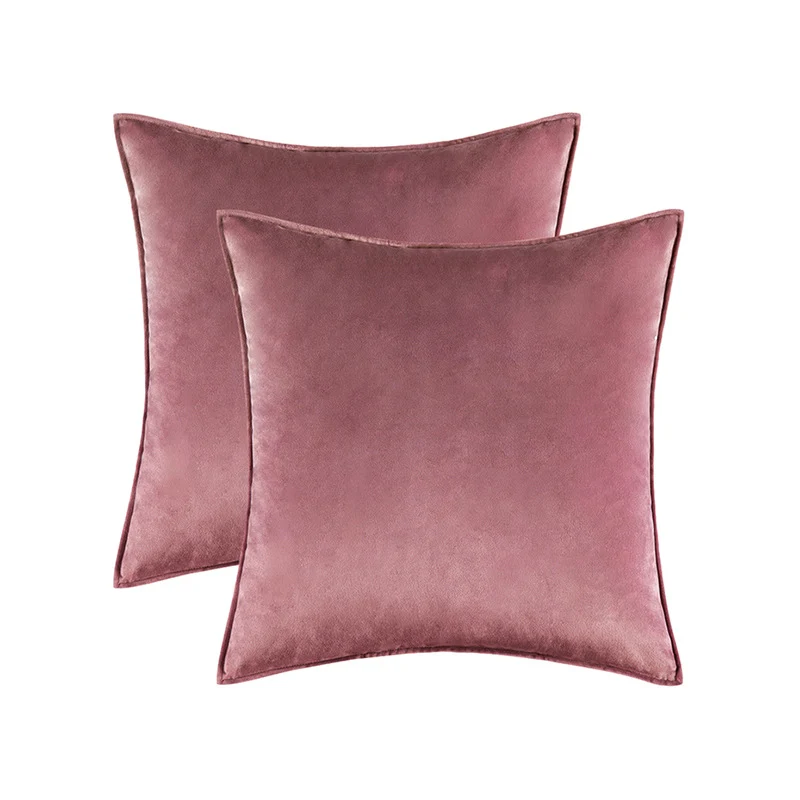 Plush Velvet Square Decorative Pillow Cover Pair with Knife-Edge Seam and Hidden Zipper
