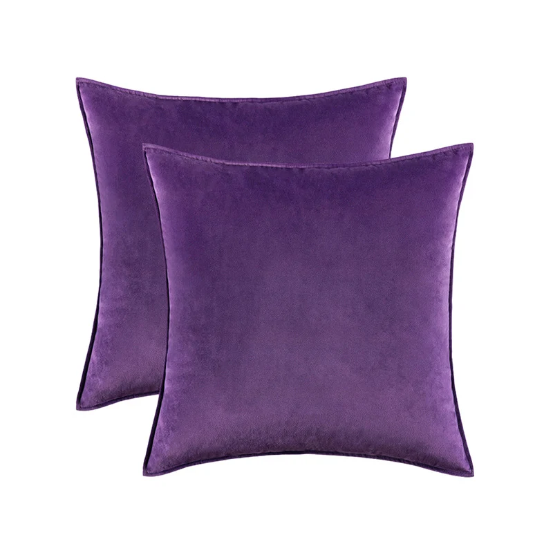 Plush Velvet Square Decorative Pillow Cover Pair with Knife-Edge Seam and Hidden Zipper