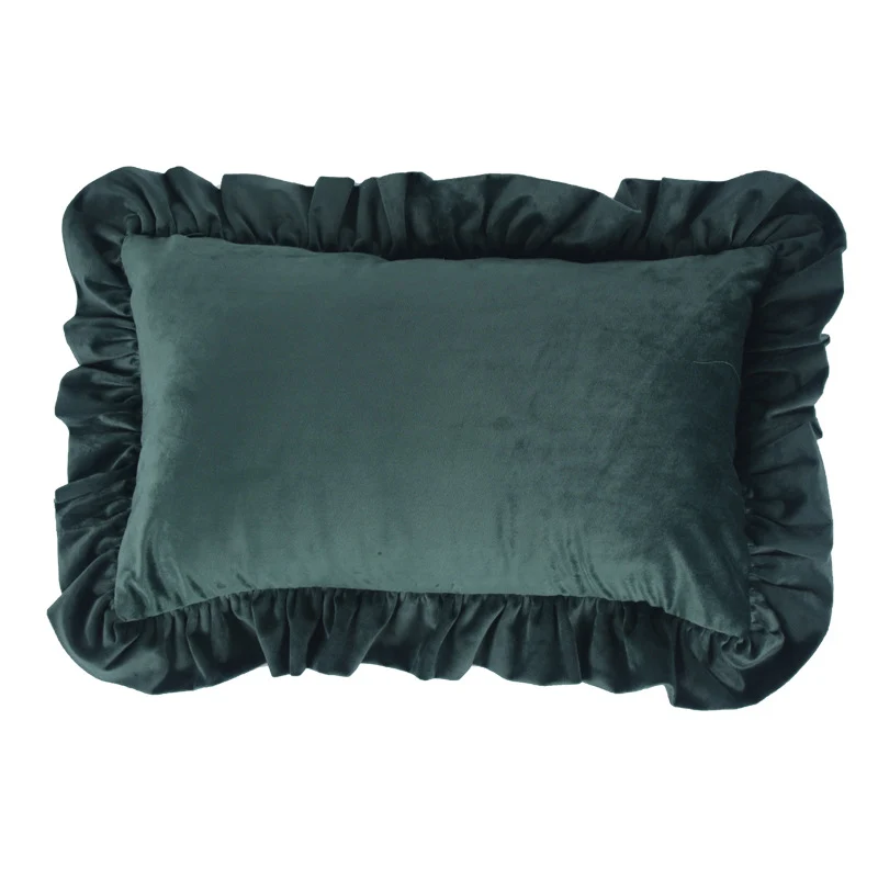 Plush Velvet Ruffled Rectangular Pillow Sham with Hidden Zipper