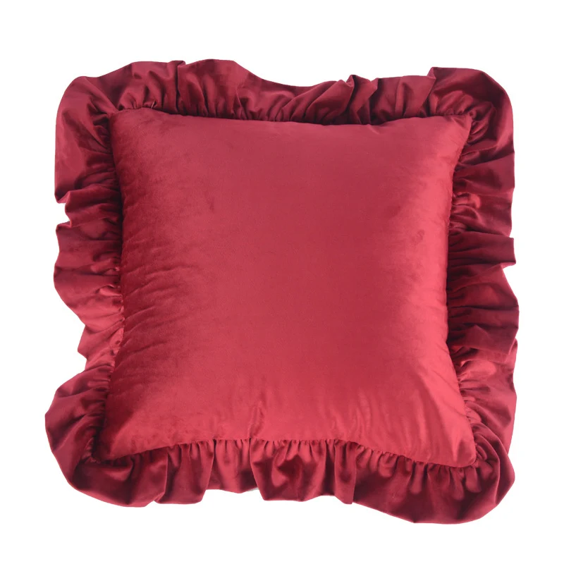 Plush Velvet Ruffled Rectangular Pillow Sham with Hidden Zipper