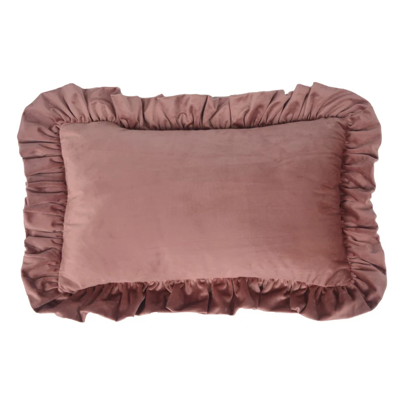 Plush Velvet Ruffled Rectangular Pillow Sham with Hidden Zipper
