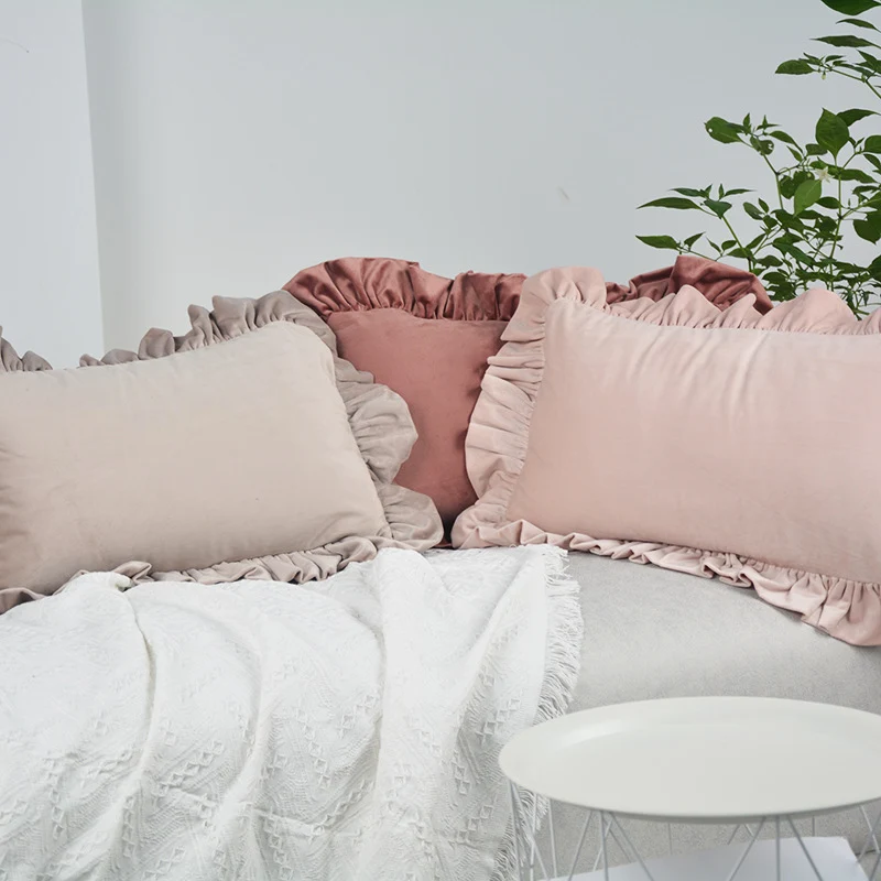 Plush Velvet Ruffled Rectangular Pillow Sham with Hidden Zipper