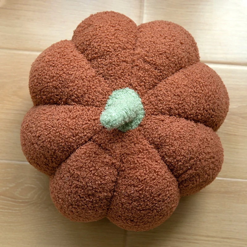 Plush Sherpa Pumpkin-Shaped Decorative Throw Pillow with Polka Dot Accents