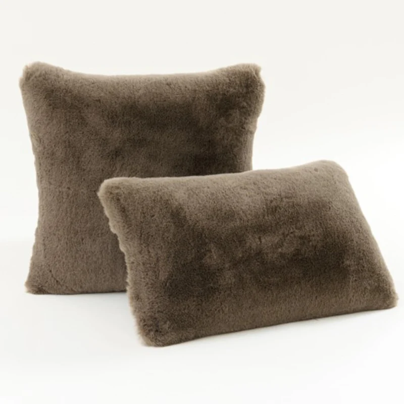 Plush Faux Fur Square and Lumbar Decorative Pillow Set with Soft Microfiber Backing