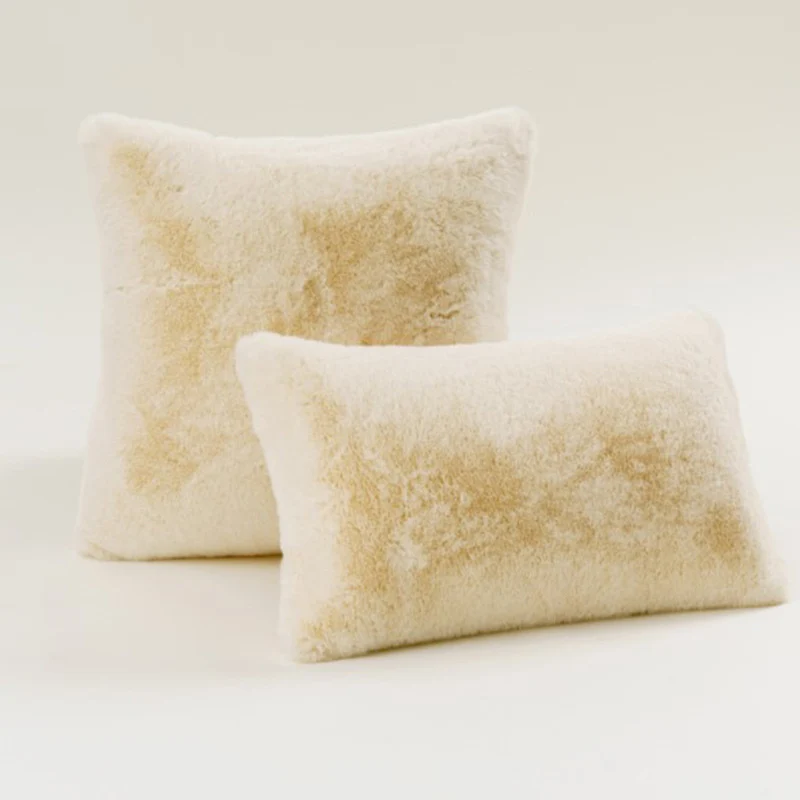 Plush Faux Fur Square and Lumbar Decorative Pillow Set with Soft Microfiber Backing
