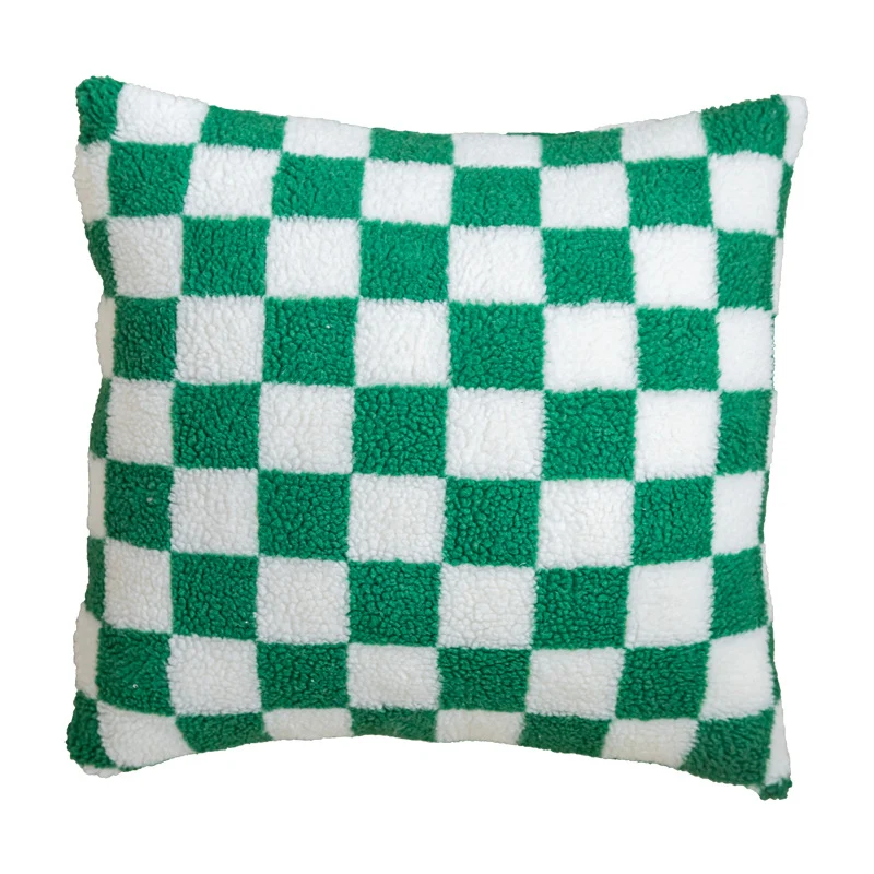 Plush Checkered Sherpa Accent Pillow Cushion