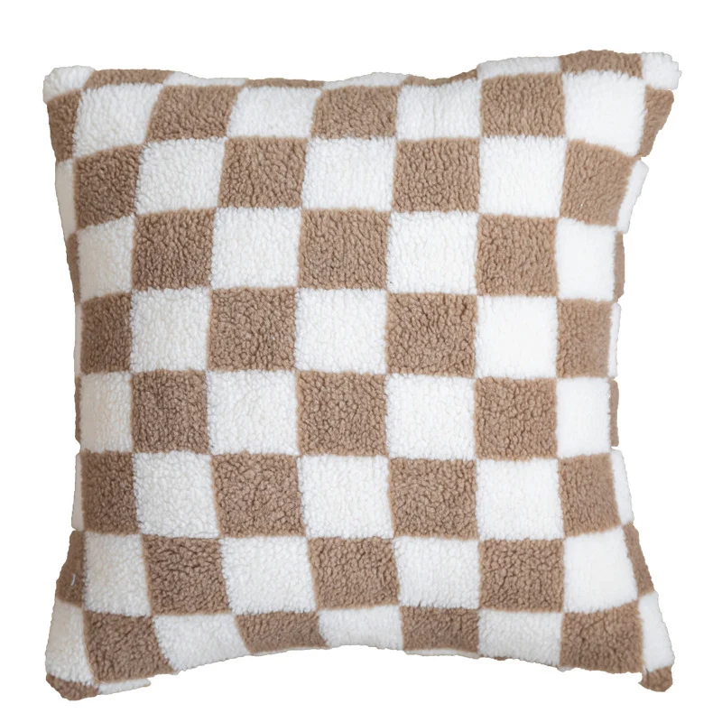 Plush Checkered Sherpa Accent Pillow Cushion