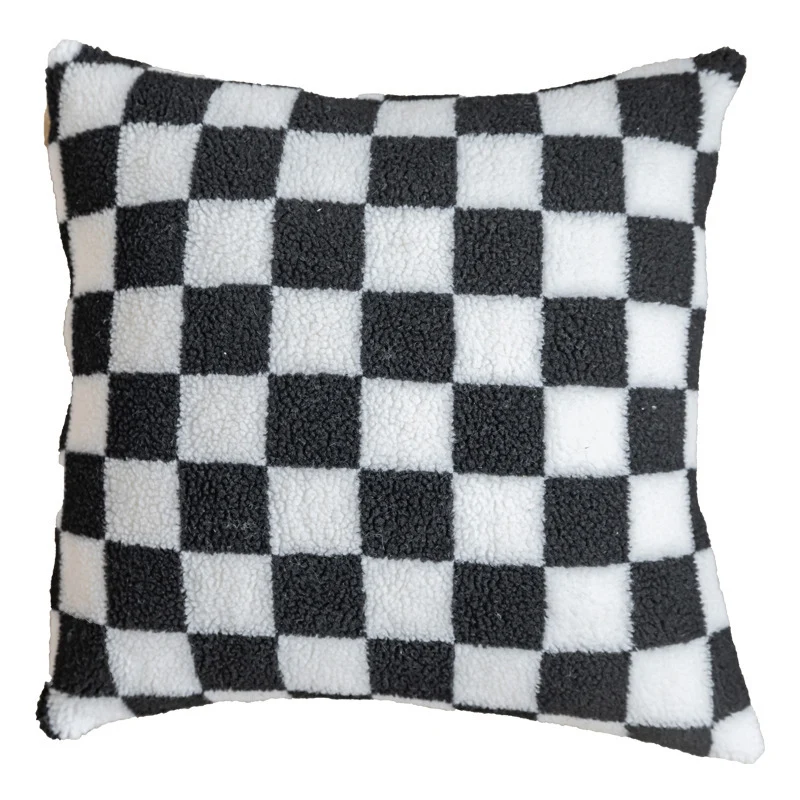 Plush Checkered Sherpa Accent Pillow Cushion