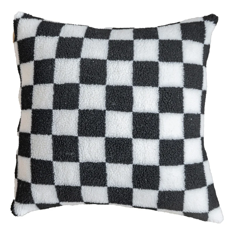 Plush Checkered Sherpa Accent Pillow Cushion