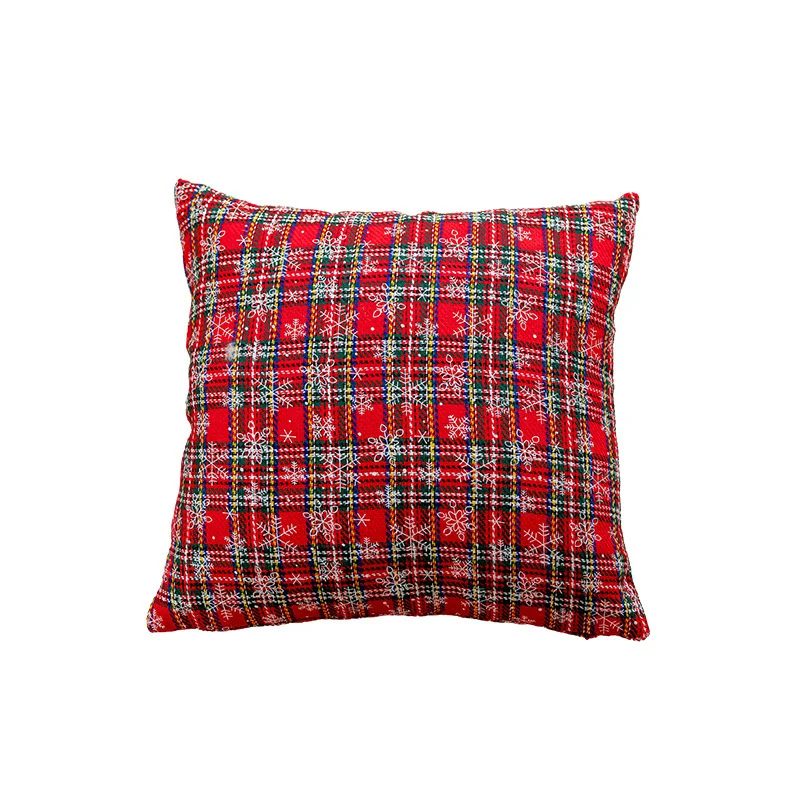 Plaid Holiday Decorative Throw Pillow with Embroidered Snowflake Motif and Hidden Zipper