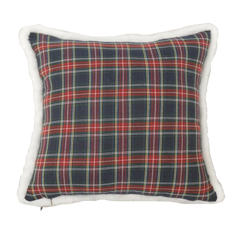 Plaid Holiday Decorative Throw Pillow with Embroidered Snowflake Motif and Hidden Zipper
